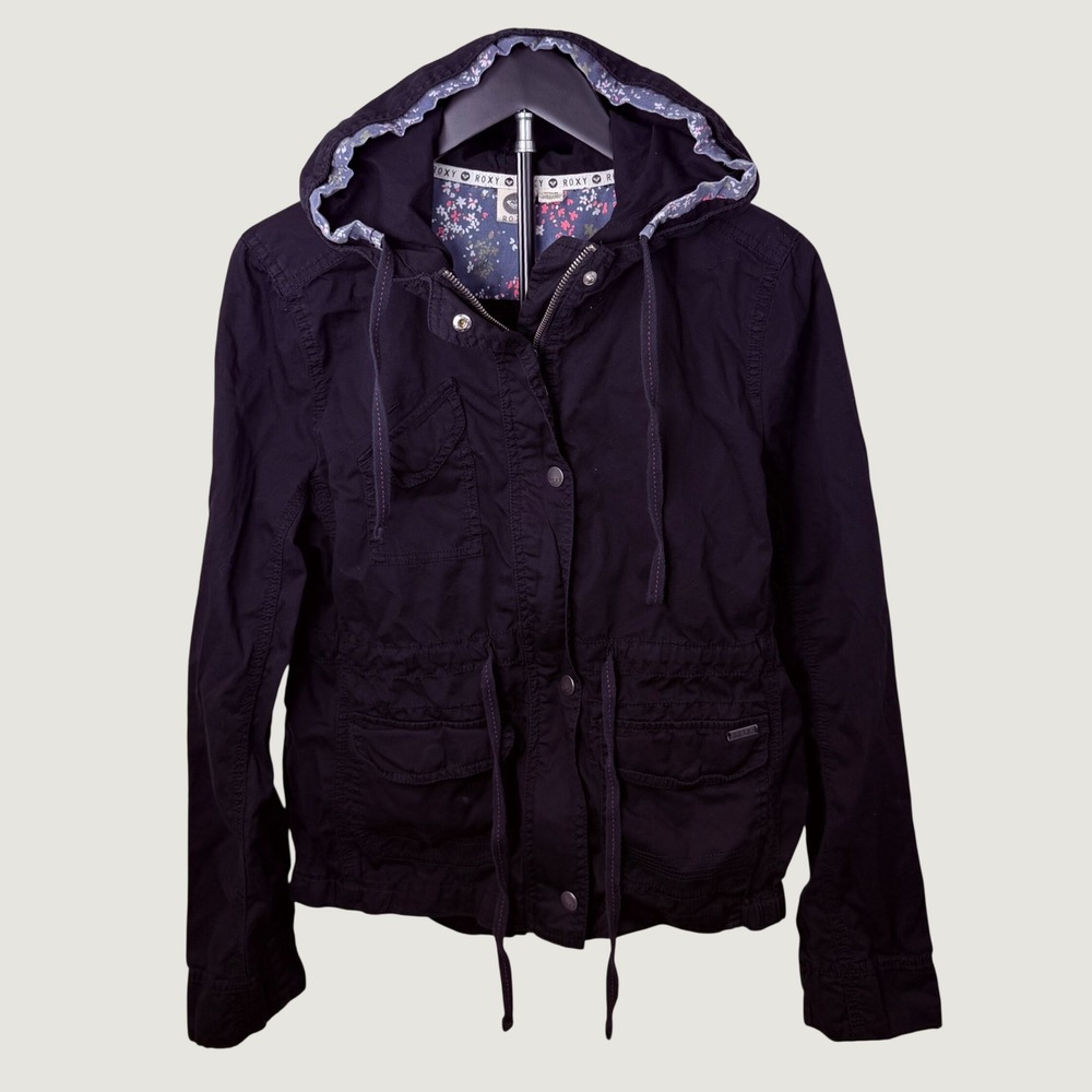 Roxy Utility Jacket Women Size M Black Excellent Cotton